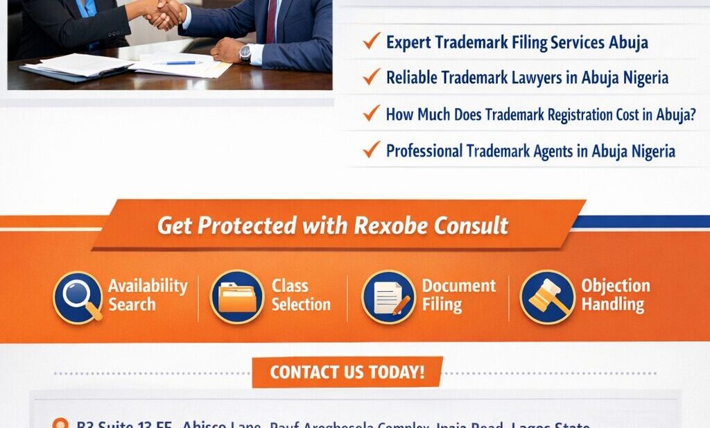 best trademark registration firm in Abuja Nigeria office reliable trademark lawyers in Abuja Nigeria consultation trademark filing services Abuja process chart Thow much does trademark registration cost in Abuja breakdown professional trademark agent in Abuja Nigeria meeting